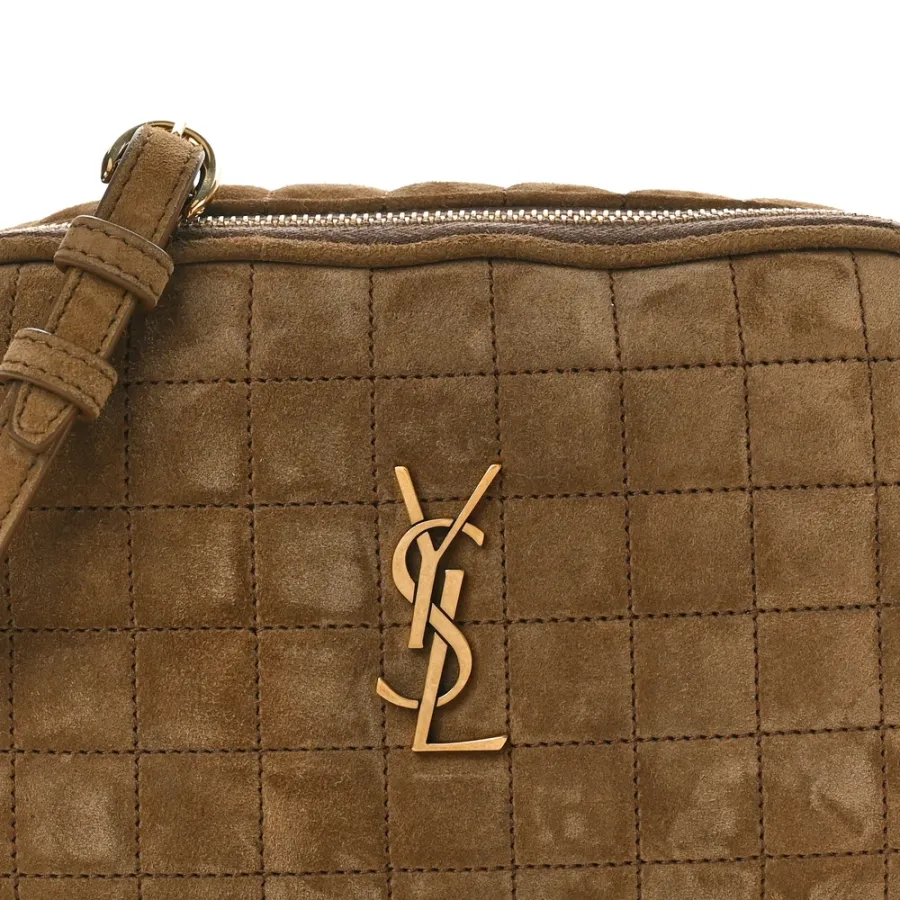 Saint Laurent Mini Camera Bag Golden Leaf Quilted Monogram Suede & Calfskin Leather Gold Hardware