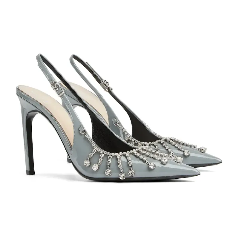 Gucci blue pointed heels crystal high heels shoes Rear lace up high heels
