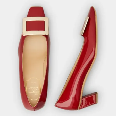 Roger Vivier Belle Vivier Pumps High Heels In Red Patent Leather With Metal Buckle (Heel Height 4.5cm)
