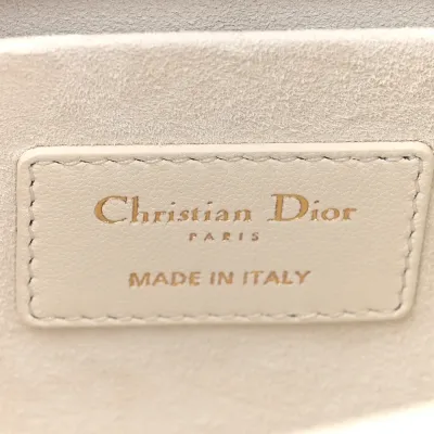 Dior Medium Lady D-Joy White Ornamental Embroidered Calfskin Leather Gold Hardware