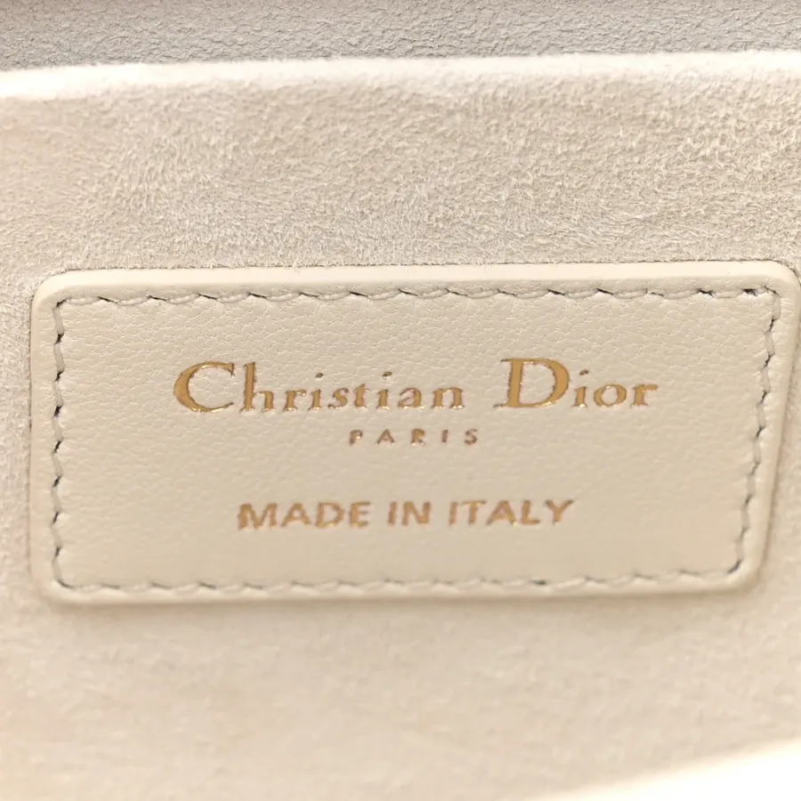 Dior Medium Lady D-Joy White Ornamental Embroidered Calfskin Leather Gold Hardware
