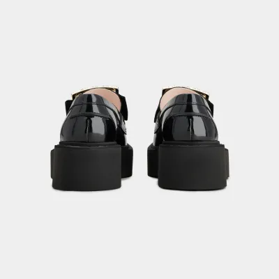Roger Vivier Viv' Rangers Loafers In Black Patent Leather With Crystal Buckle (Heel Height 5.5cm)