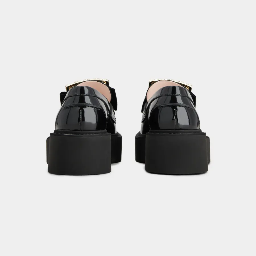 Roger Vivier Viv' Rangers Loafers In Black Patent Leather With Crystal Buckle (Heel Height 5.5cm)