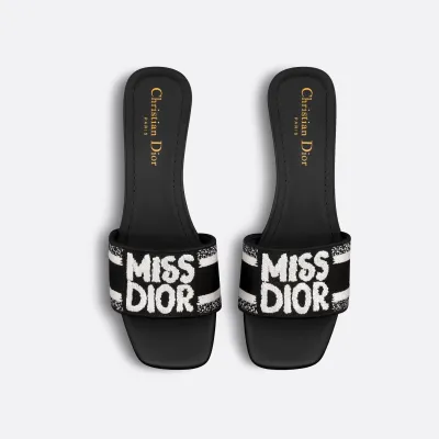 Dior black thick bottom square head high-heeled slippers