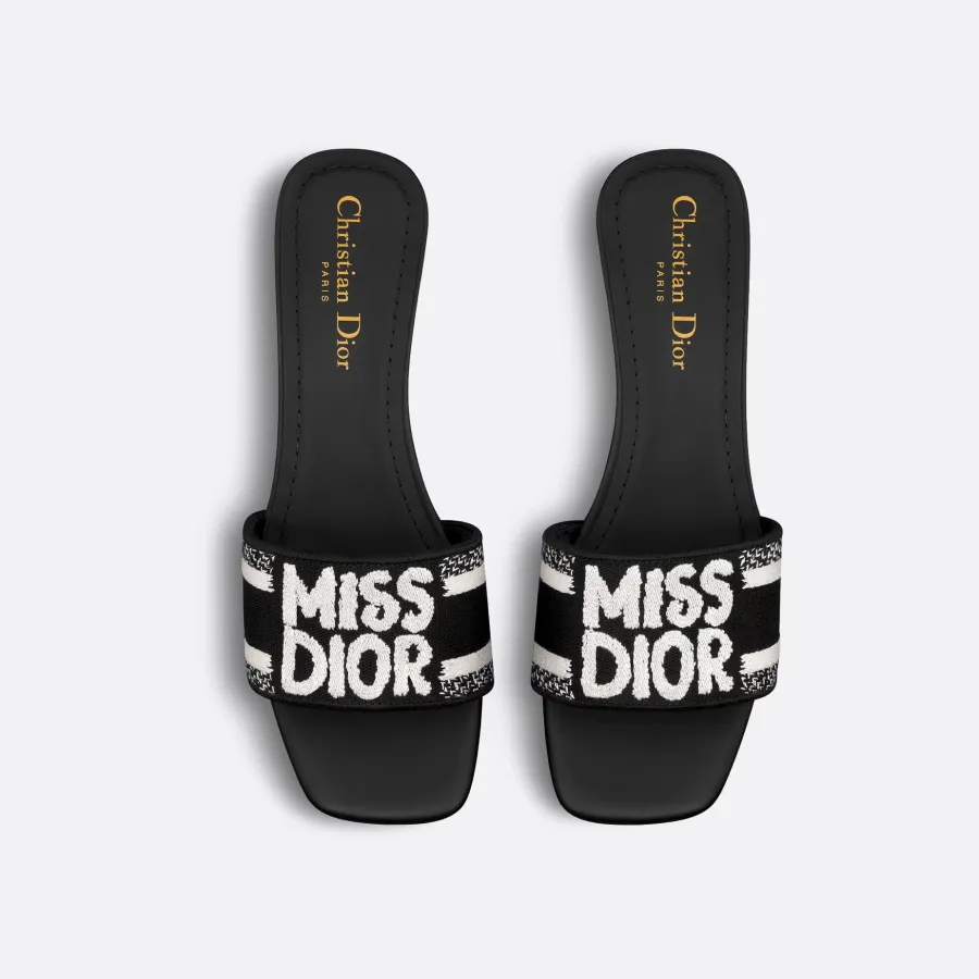 Dior black thick bottom square head high-heeled slippers