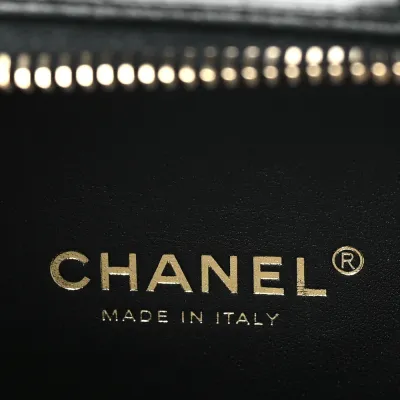 Chanel CC Filigree Vanity Case Small Black Quilted Goatskin Leather Gold Hardware