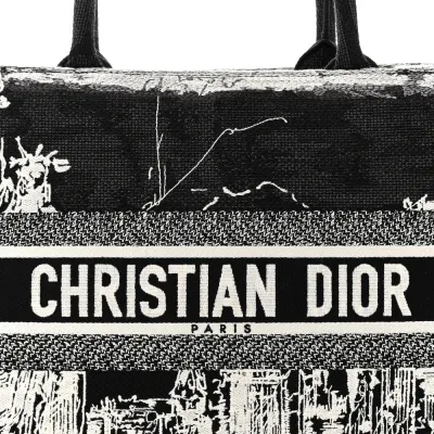Dior Medium New York Book Tote Black/White Embroidered Canvas