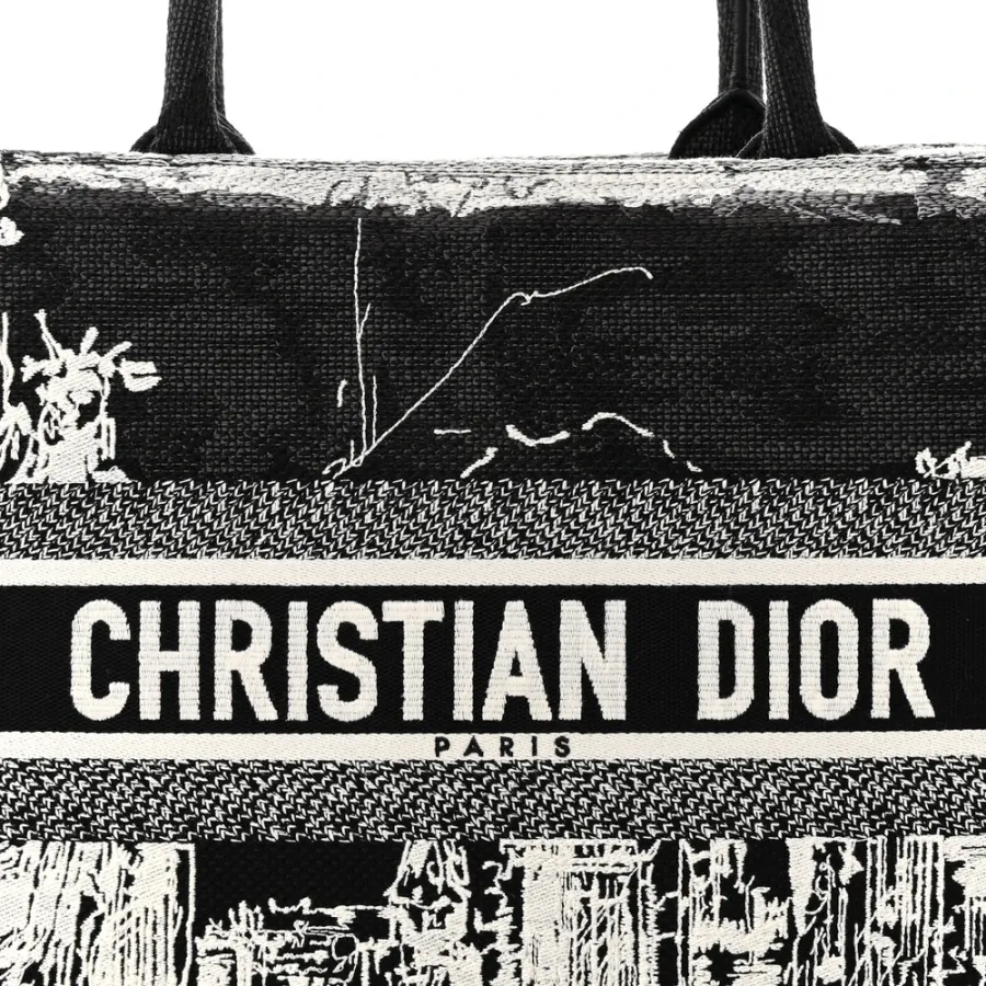 Dior Medium New York Book Tote Black/White Embroidered Canvas
