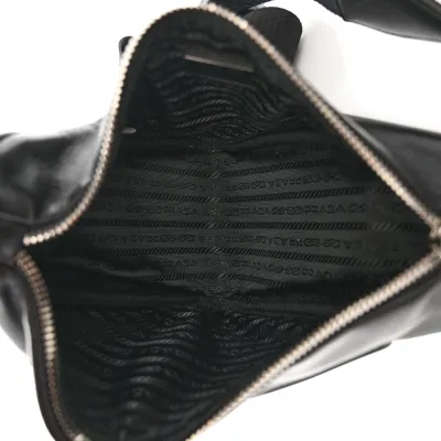 Prada Medium Triangle Shoulder Bag Black Grace Lux Leather Silver Hardware