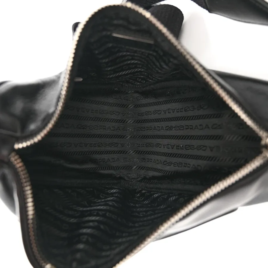 Prada Medium Triangle Shoulder Bag Black Grace Lux Leather Silver Hardware