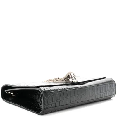 Saint Laurent Medium Kate Tassel Satchel Black Embossed Classic Monogram Calfskin & Crocodile Leather Silver Hardware