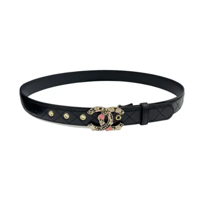 Chanel Women's Decorative CC Buckle Belt In Silver/Purple Diamond Stitching Calfskin With Gold/Silver Hardware 30mm