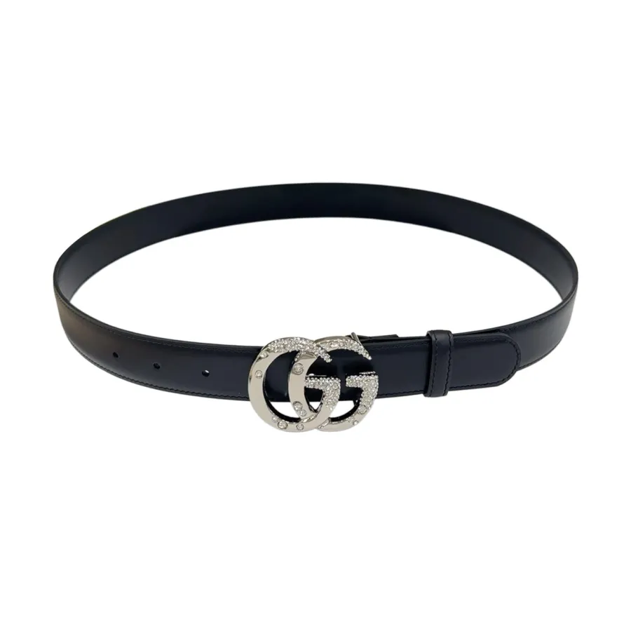 Gucci Women's GG Buckle With Beading Marmont Thin Belt In Black/White/Brown/Silver Smooth Calfskin With Gold/Silver Hardware 30mm