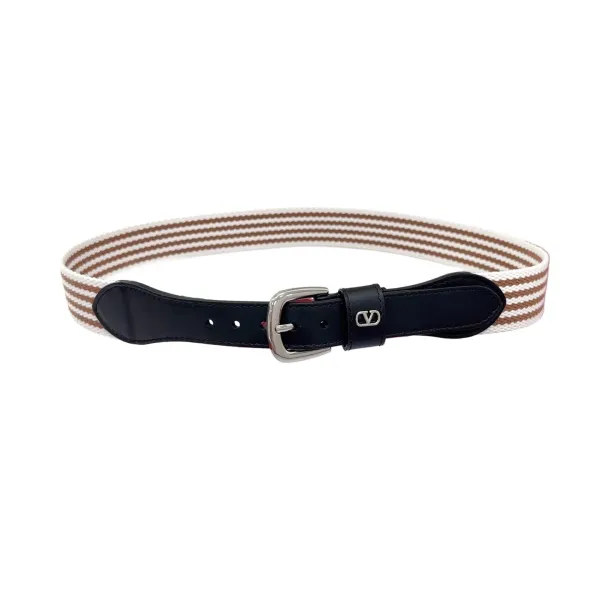 Valentino Square Buckle Belt In Black/Blue Calfskin And Brown/Blue Canvas With Gold/Silver Hardware 25mm - Image 2