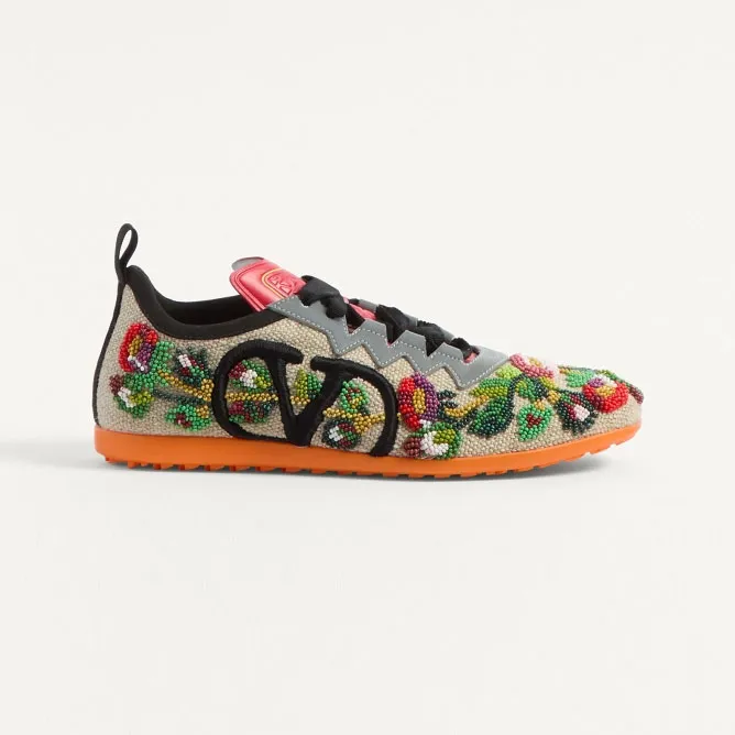 VALENTINO CHROMATHON Women's floral embroidered canvas sneakers