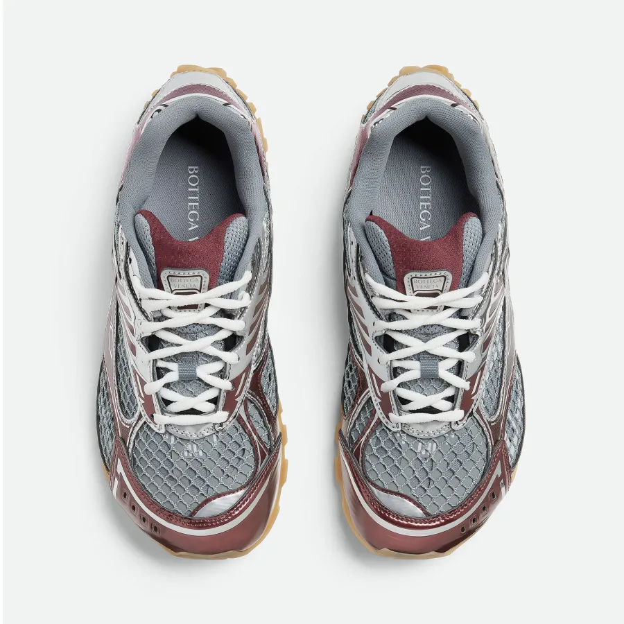 Bottega Veneta Orbit Sneakers In Silver/Burgundy Technical Fabric And Mesh Lace-Up Sneaker