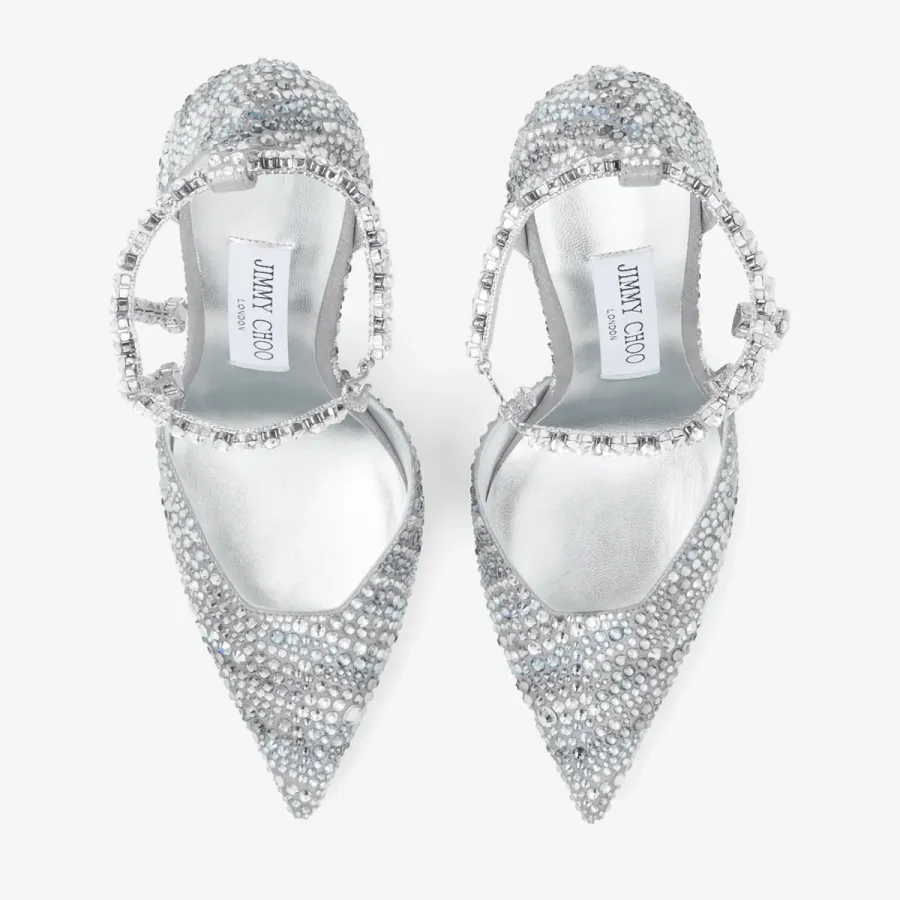 JIMMY CHOO Crystal embellished silver sparkly suede heels