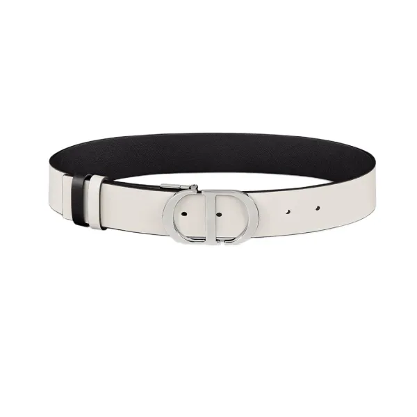 Dior Women' s 30 Montaigne Buckle Reversible Belt In White/Black/Red/Khaki Calfskin With Gold/Silver Hardware 35mm