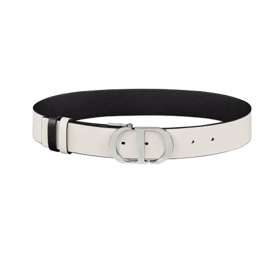 Dior Women' s 30 Montaigne Buckle Reversible Belt In White/Black/Red/Khaki Calfskin With Gold/Silver Hardware 35mm