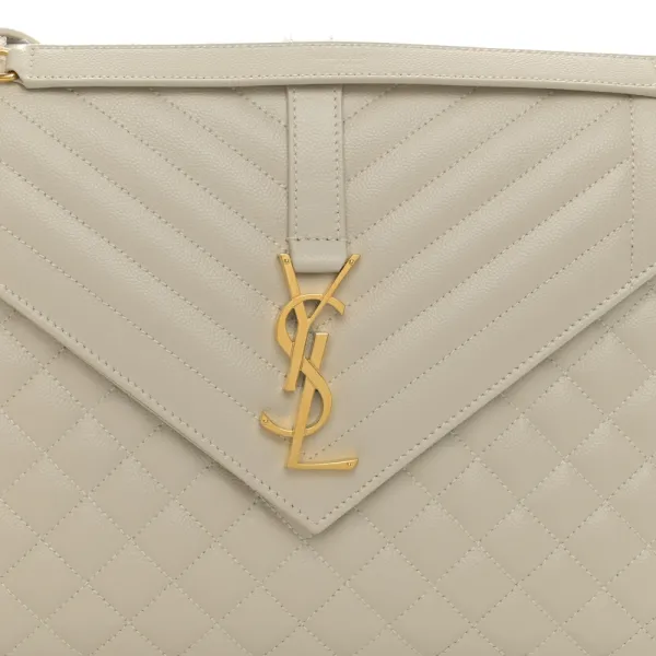 Saint Laurent Large Satchel Crema Soft Triquilt Monogram Grain De Poudre Textured Mixed Matelasse Leather Silver Hardware - Image 8