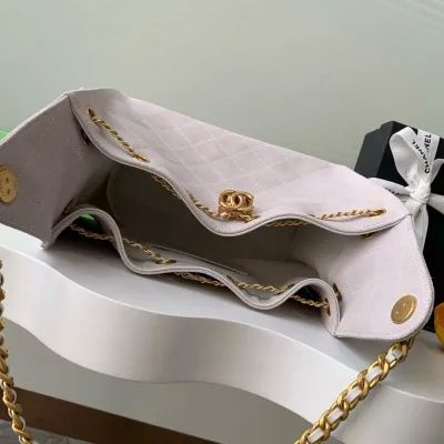 Chanel Pink / Green Quilted Shiny Calfskin Leather / Abrasive Sand Leather Shoulder Bags