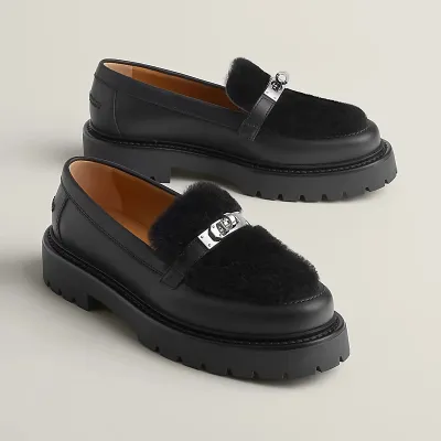 HERMES Icone Black Loafers