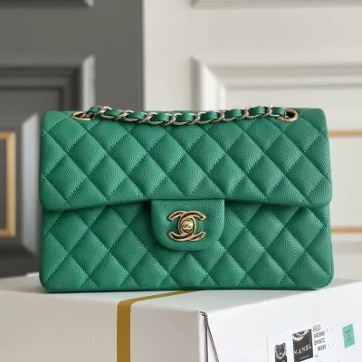 Chanel CF Green / Pink Quilted Caviar Leather Crossbody Bags