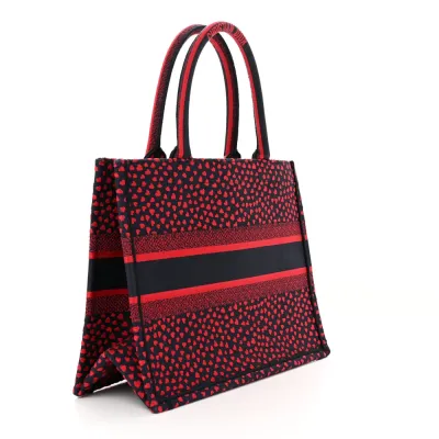 Dior Medium Book Tote Red Multicolor Pop Heart I Love Paris Embroidered Canvas