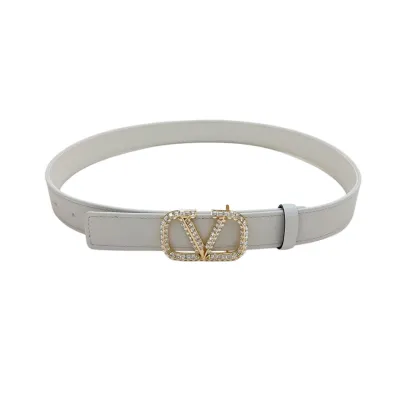 Valentino V Buckle With Crystal Belt In Black/Blue/Pink/Brown/White Calfskin With Gold Hardware 30mm