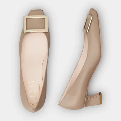 Roger Vivier Trompette Pumps High Heels In Beige Leather With Metal Buckle (Heel Height 4.5cm)