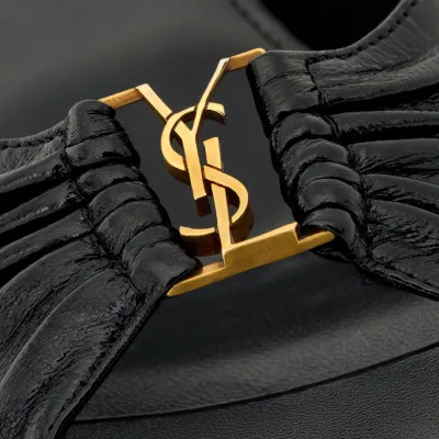 Yves Saint Laurent Black smooth leather pointy sandals high heels slippers