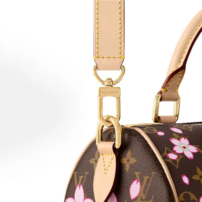 LOUIS VUITTON x Takumi Murakami SpeedyBandouliere CHERRY BLOSSOM gold metal accessories shoulder handbag for women brown
