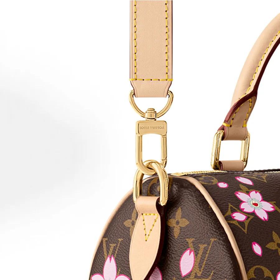 LOUIS VUITTON x Takumi Murakami SpeedyBandouliere CHERRY BLOSSOM gold metal accessories shoulder handbag for women brown