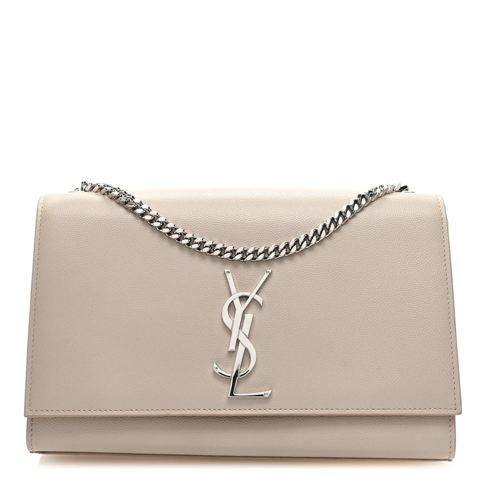 Saint Laurent Kate Satchel Média Nude Powder Monogram Grain De Poudre Couro Hardware Prateado