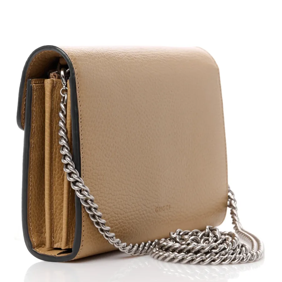 Gucci Mini Crystal Dionysus Chain Wallet Natural Tan / Black Diamond & Dollar Calfskin Leather Silver Hardware