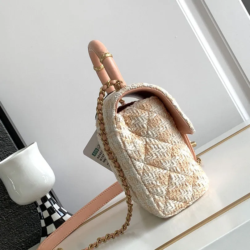 Chanel Box style plaid tweed orange with yellow/pink/green handbag crossbody bag