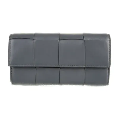 Bottega Veneta Large Continental Wallet Grey Lambskin Leather
