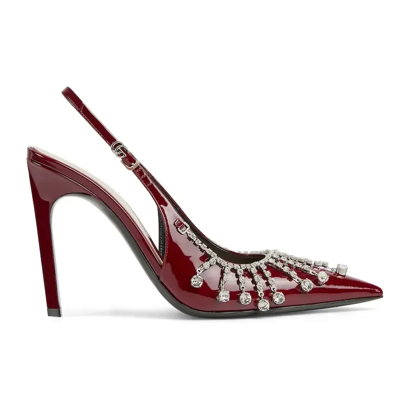 Gucci red pointed heels crystal high heels shoes Rear lace up high heels