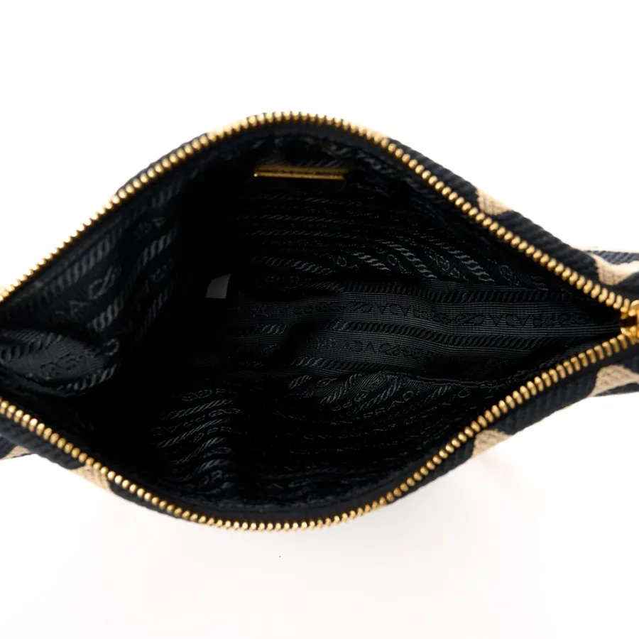 Prada Mini Triangolo Symbole Embroidered Triangle Double Bag Black/Corda Jacquard Calfskin Leather Gold Hardware