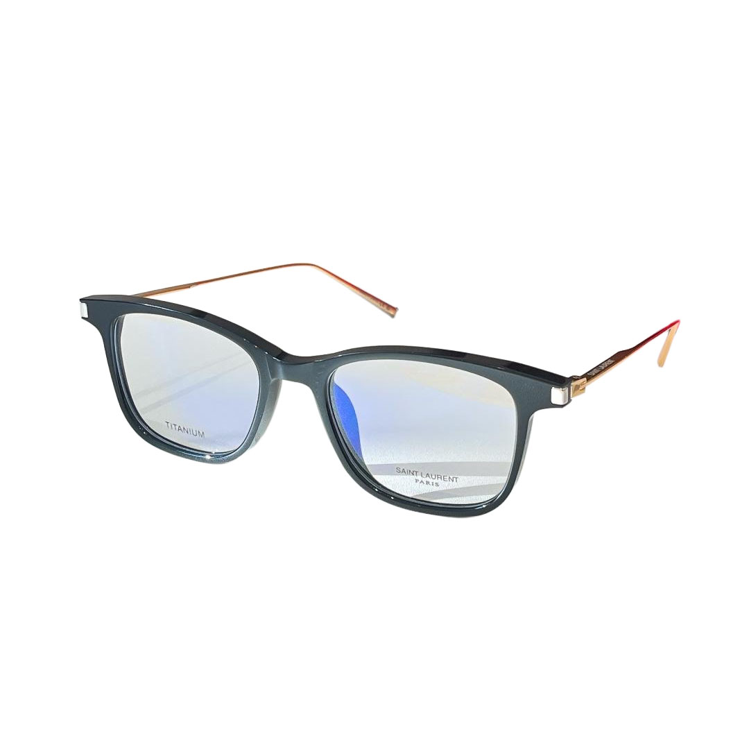 Óculos Saint Laurent Wayfarer cor preto dourado lente transparente Tamanho 50口20-145