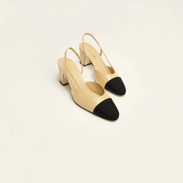 Chanel Rear lace up high heels, sheepskin and satin beige and black High Heels Sandal - Image 3