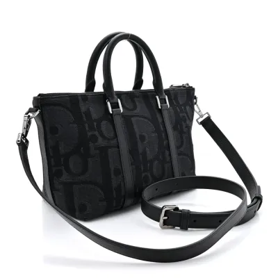 Dior Medium Weekender 25 Bag Black Maxi Oblique Canvas Ruthenium Hardware