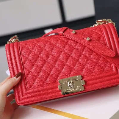 Chanel Lleboy Red Quilted Caviar Leather Shoulder Bags Crossbody Bags