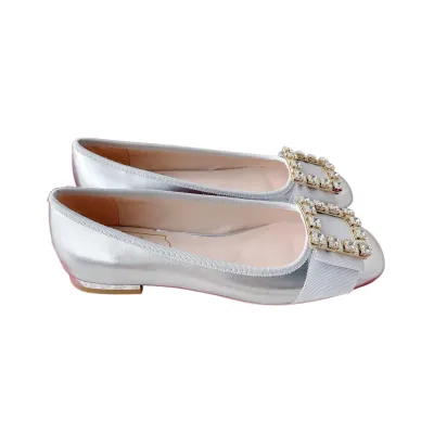 Roger Vivier Très Vivier Ballerinas Flat Shoes In White/Black/Red/Silver Patent Leather With Crystal Buckle (Heel Height 0.5cm)