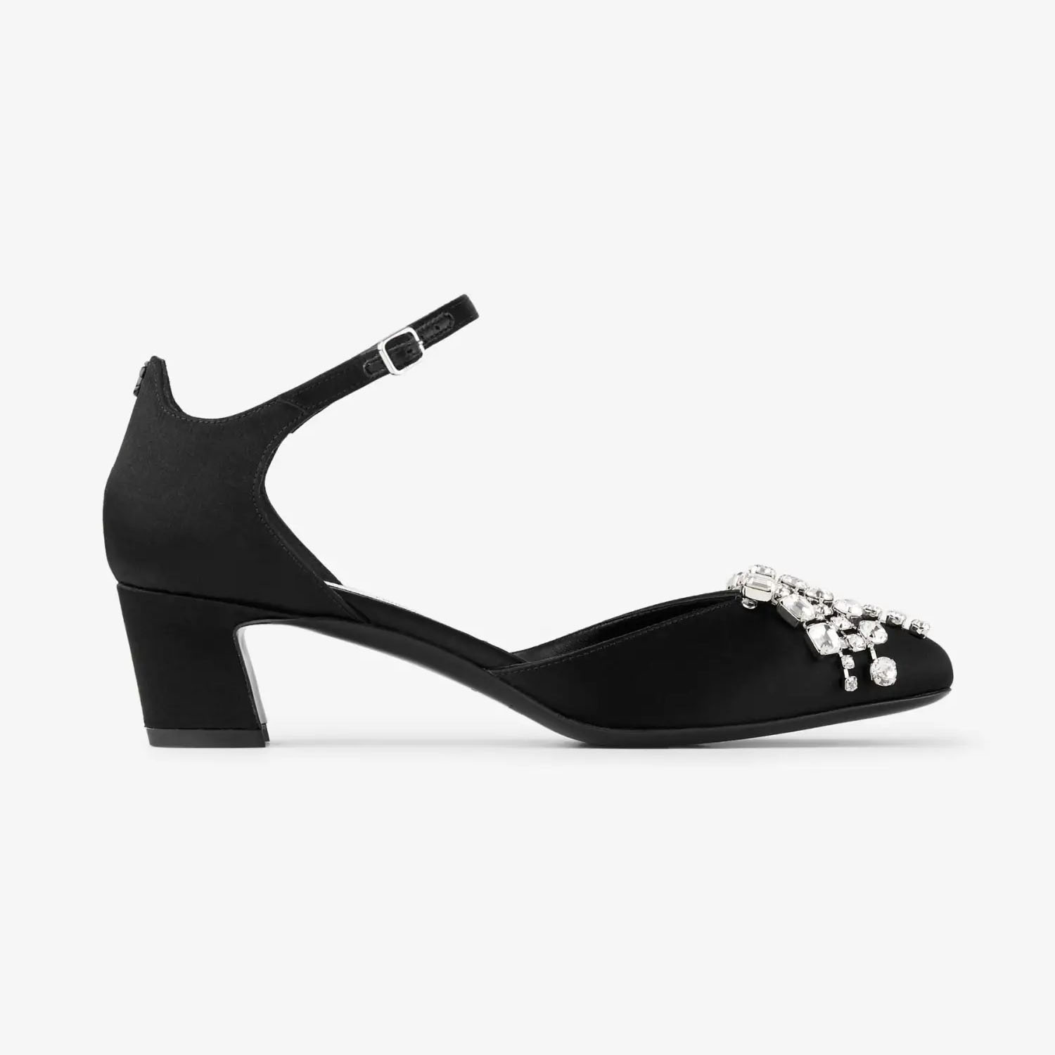 JIMMY CHOO Sapatos de salto alto grosso em cetim preto