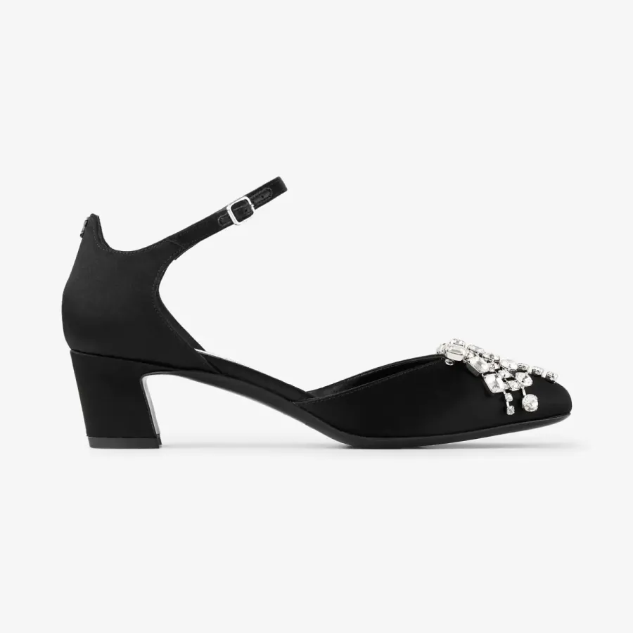 JIMMY CHOO Black satin high heel thick heel shoes