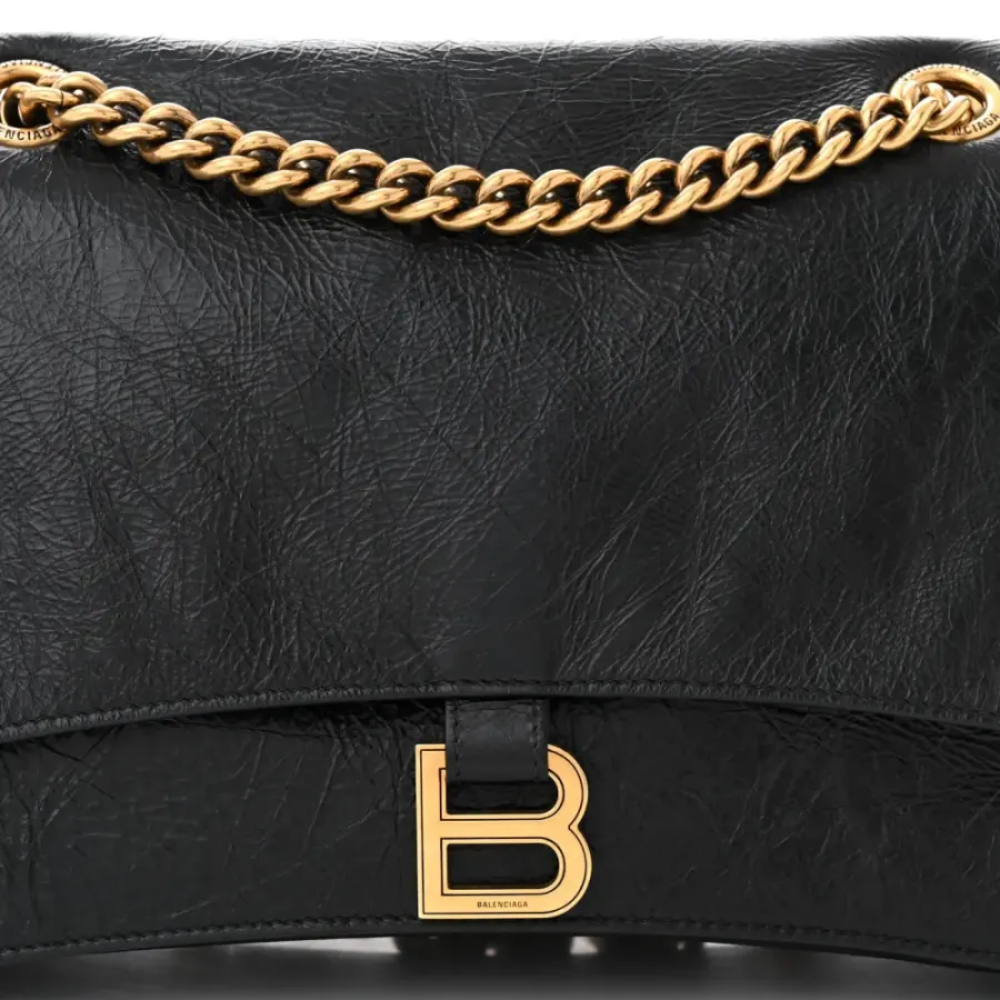 Balenciaga Medium Crush Chain Bag Black Crushed Calfskin Leather Gold Hardware