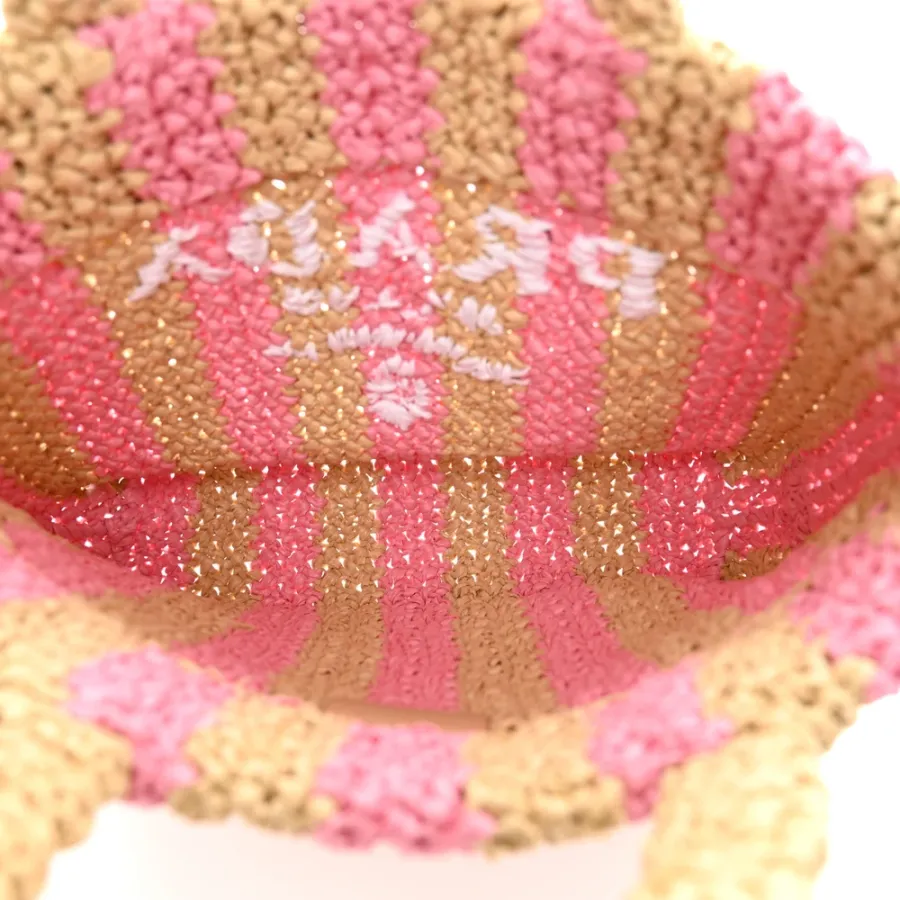 Prada Small Effect Crochet Striped Logo Tote Naturale/Petalo Yarn Raffia