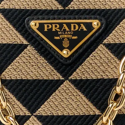 Prada Mini Triangolo Symbole Embroidered Triangle Double Bag Black/Corda Jacquard Calfskin Leather Gold Hardware