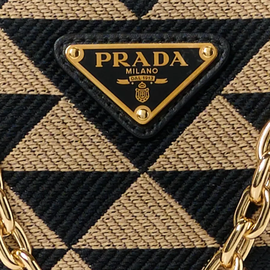Prada Mini Triangolo Symbole Embroidered Triangle Double Bag Black/Corda Jacquard Calfskin Leather Gold Hardware